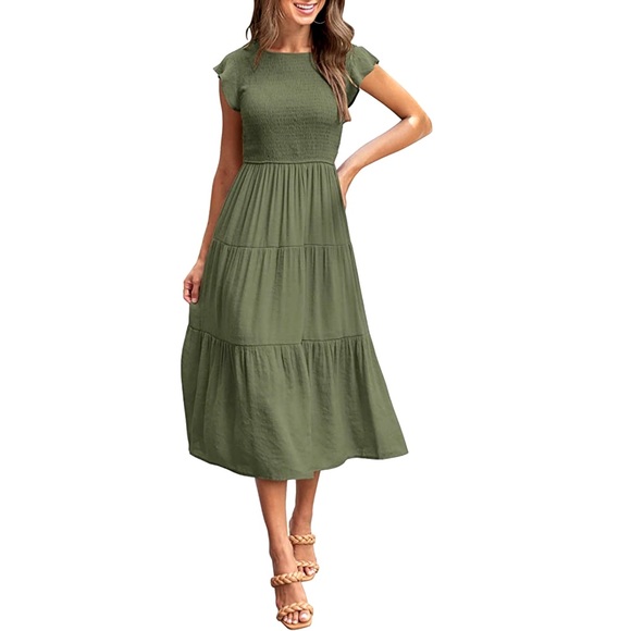 Amazon Dresses & Skirts - Boho Flutter Sleeve Smocked A-Line Midi Dress